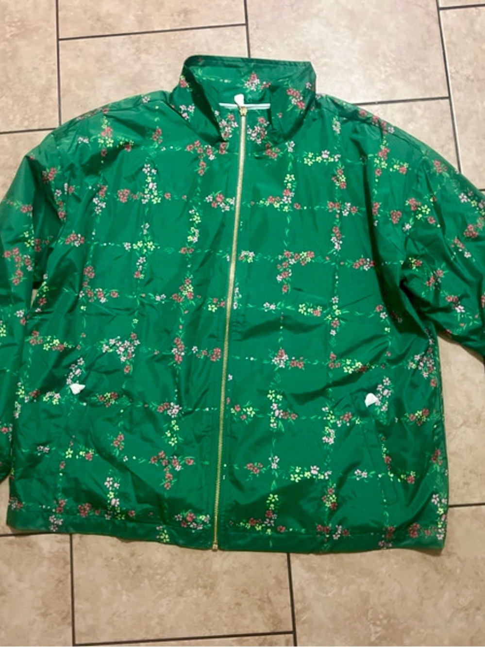 Isaac Mizrahi Green Floral Zip-Up Bomber Jacket